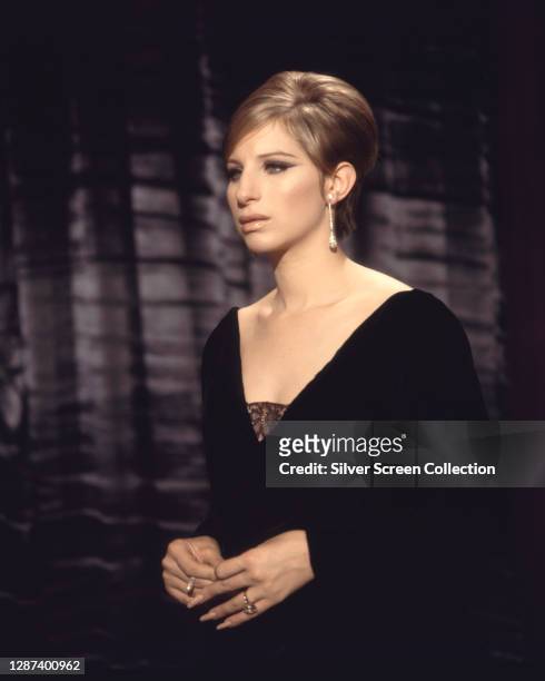 American actress and singer Barbra Streisand as performer Fanny Brice in the biopic film 'Funny Girl', 1968. She is performing the song 'My Man'.