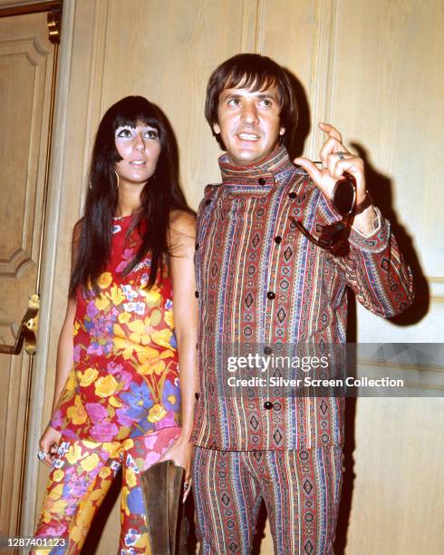 Married American singers Cher And Sonny Bono , aka singing duo Sonny and Cher, circa 1970.