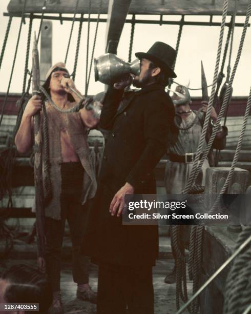 American actor Gregory Peck as Captain Ahab in the film 'Moby Dick', adapted from Herman Melville's classic novel, 1956.