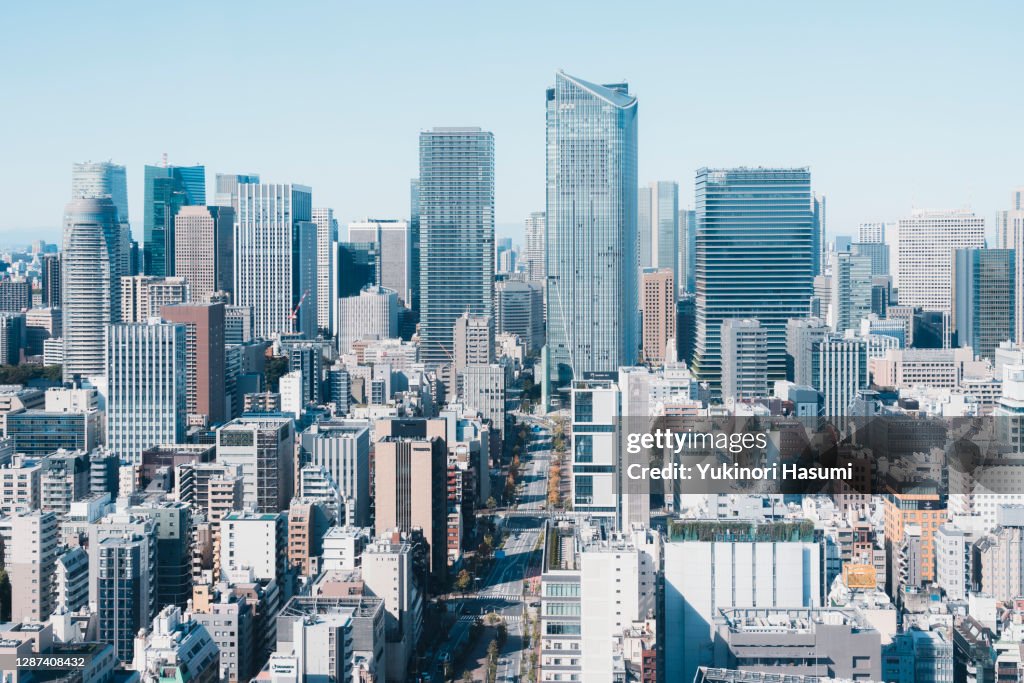 Tokyo skyline under the blue sky