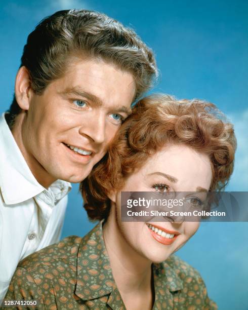 American actors Stephen Boyd and Susan Hayward in a promotional portrait for 'Woman Obsessed', directed by Henry Hathaway, 1959.