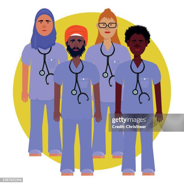 diverse group of doctors and nurses - nhs nurse stock illustrations