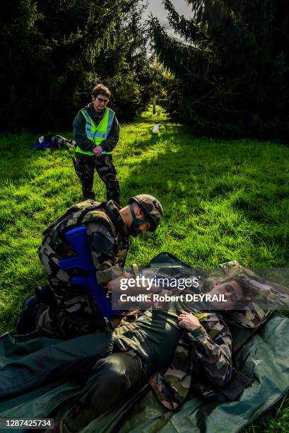 L'école de santé des armées , les aspirants médecins de 6e année participent à l'exercice de restitution et d'évaluation des savoir-faire acquis en...