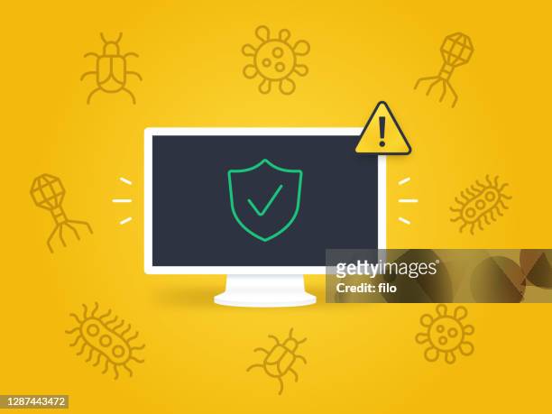 illustrazioni stock, clip art, cartoni animati e icone di tendenza di protezione antivirus del computer - antivirus