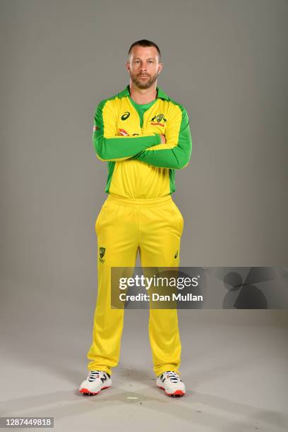 Matthew Wade of Australia poses for a portrait during the Australia Cricket Portrait Session at The County Ground on August 25, 2020 in Derby,...