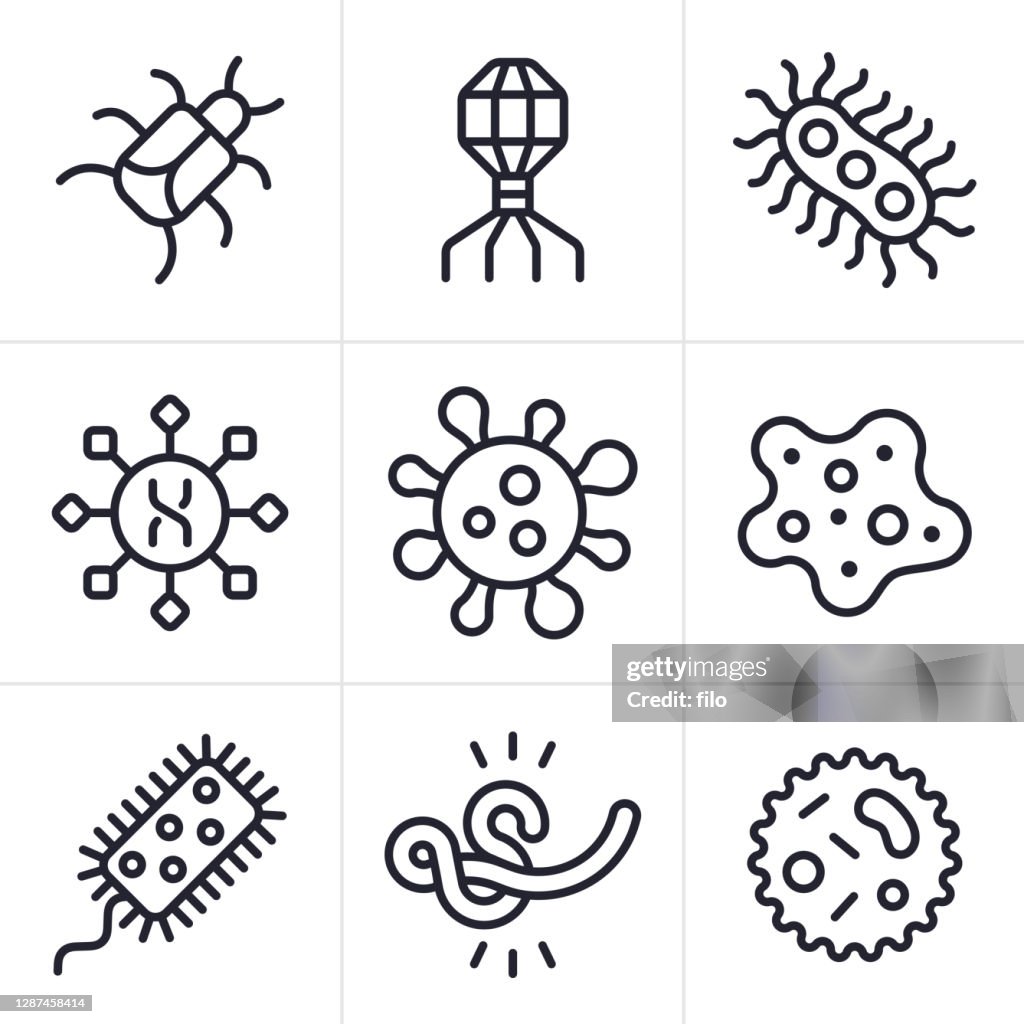 Viruses Diseases and Infection Line Icons and Symbols