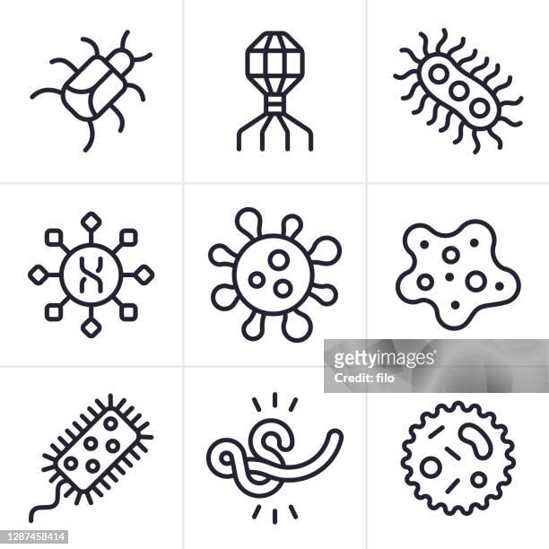 viruses diseases and infection line icons and symbols - computer virus stock illustrations
