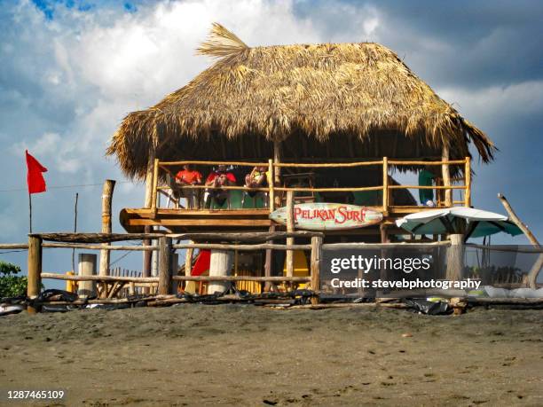 surf shack - thatched roof huts stock pictures, royalty-free photos & images