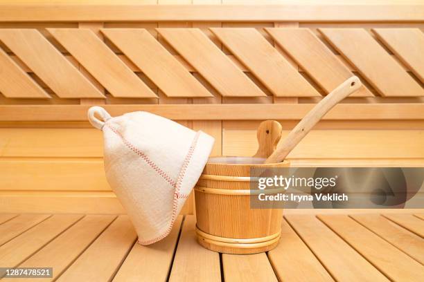 spa, sauna and wellness concept. - sauna winter foto e immagini stock