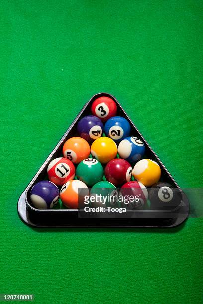 pool balls in rack - pool ball stock pictures, royalty-free photos & images
