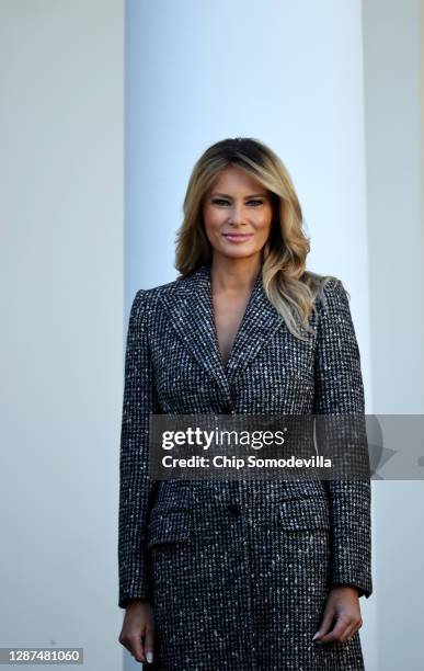 First lady Melania Trump attends the traditional 'pardoning' of the national Thanksgiving Turkey in the Rose Garden at the White House November 24,...