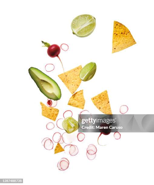 guacamole ingredients - avocado isolated imagens e fotografias de stock