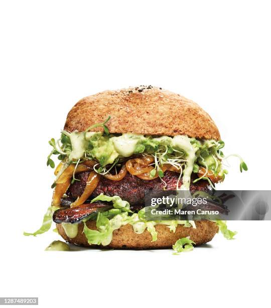 veggie burger - vegan food white background stock pictures, royalty-free photos & images
