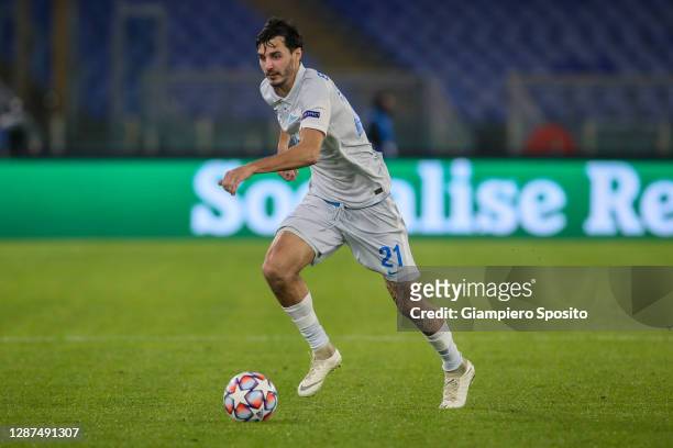 Aleksandr Erokhin of Zenit St. Petersburg in action during the UEFA Champions League Group F stage match between SS Lazio and Zenit St. Petersburg at...