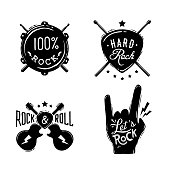 Rock music emblems. Retro label, badge.