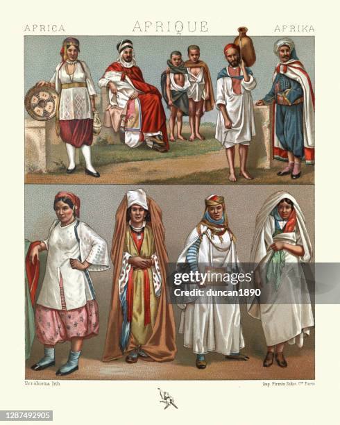 ilustraciones, imágenes clip art, dibujos animados e iconos de stock de trajes tradicionales, norte de africa, mujeres moriscas argelinas y tunecinas - cultura tunecina