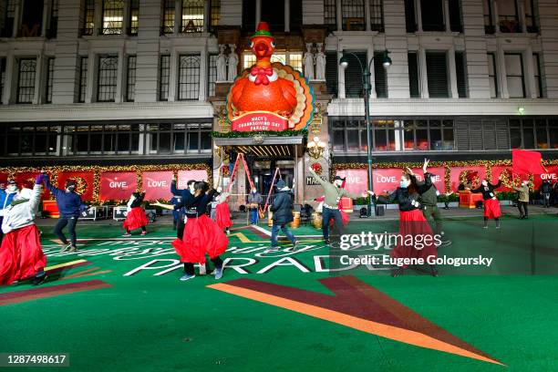 Danza Fiesta performs as Celebrity And Performance Groups Rehearse At Herald Square In Preparation For The 94th Annual Macy's Thanksgiving Day...