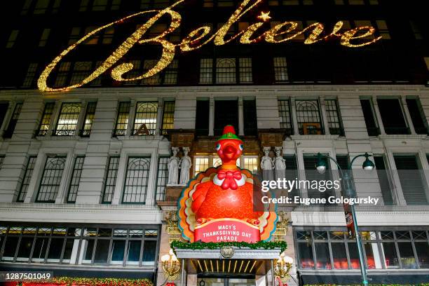 The Rockettes gather as Celebrity And Performance Groups Rehearse At Herald Square In Preparation For The 94th Annual Macy's Thanksgiving Day Parade®...