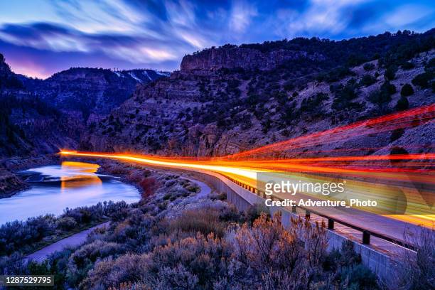 glenwood canyon interstate 70 colorado at night - streak stock pictures, royalty-free photos & images