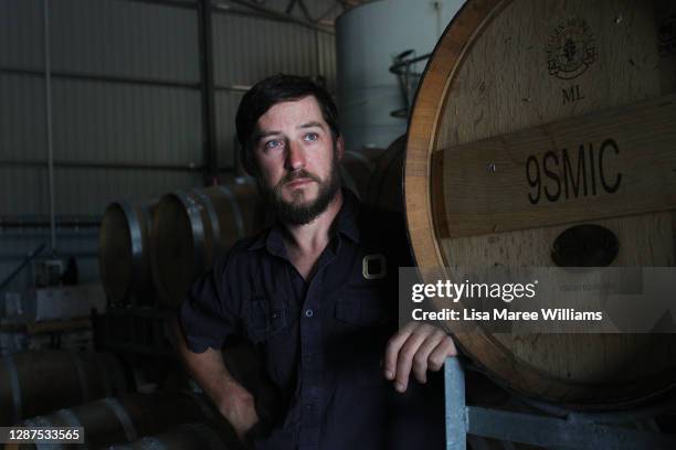 Adrian Brayne stands in the processing building at Obsession Wines on November 24, 2020 in Tumbarumba, Australia. Second-generation winemaker and...