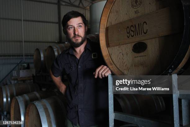 Adrian Brayne stands in the processing building at Obsession Wines on November 24, 2020 in Tumbarumba, Australia. Second-generation winemaker and...