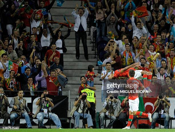 Portugal´s forward Luis Cunha "Nani" celebrates after scoring a goal during the UEFA Euro 2012 Group H qualifying football match Portugal vs Iceland...