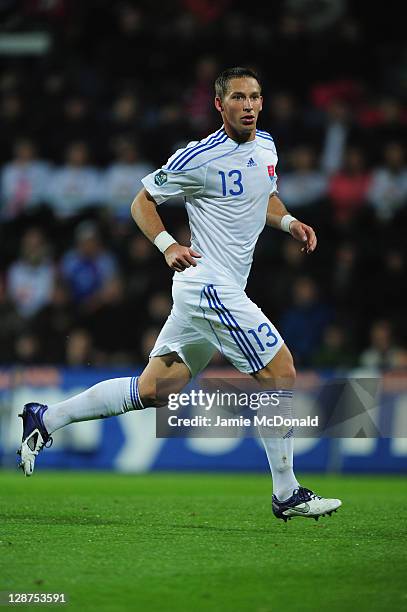 Filip Holosko of Slovakia in action during the EURO 2012, Group B qualifier between Slovakia and Russia at the MSK Zilina stadium on October 7, 2011...