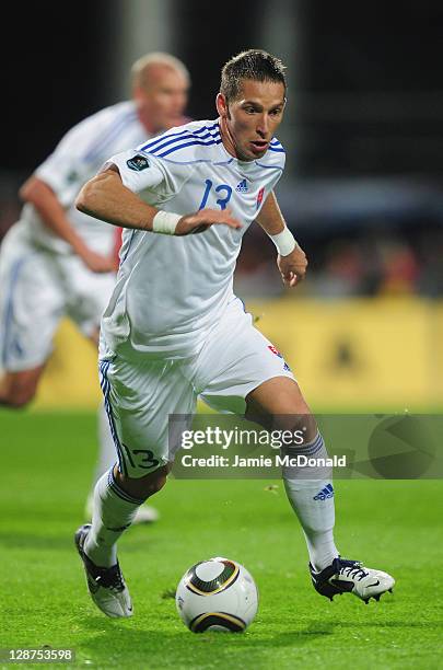 Filip Holosko of Slovakia in action during the EURO 2012, Group B qualifier between Slovakia and Russia at the MSK Zilina stadium on October 7, 2011...