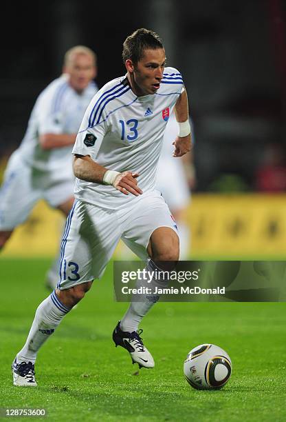 Filip Holosko of Slovakia in action during the EURO 2012, Group B qualifier between Slovakia and Russia at the MSK Zilina stadium on October 7, 2011...