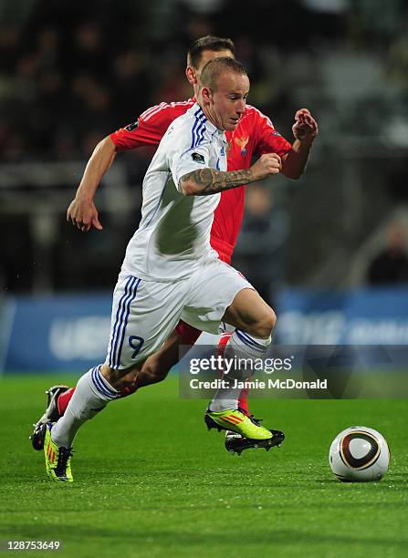 Miroslav Stoch of Slovakia in action during the EURO 2012, Group B qualifier between Slovakia and Russia at the MSK Zilina stadium on October 7, 2011...