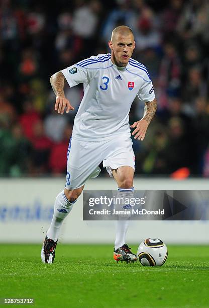 Martin Skertel of Slovakia in action during the EURO 2012, Group B qualifier between Slovakia and Russia at the MSK Zilina stadium on October 7, 2011...