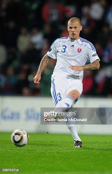 Martin Skertel of Slovakia in action during the EURO 2012, Group B qualifier between Slovakia and Russia at the MSK Zilina stadium on October 7, 2011...