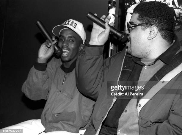Rappers Sean "Puffy" Combs and Heavy D. Rap freestyle at the "Hard To The Left" Hip-Hop showcase on December 9, 1990 in New York City.