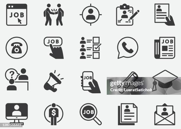 stockillustraties, clipart, cartoons en iconen met werving, job search, job listing, job interview, cv, job listing pixel perfect icons - unemployed marketing professional searches for a job