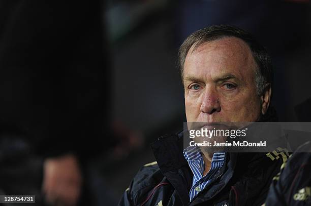 Head Coach of Russia, Dick Advocaat looks on during the EURO 2012, Group B qualifier between Slovakia and Russia at the MSK Zilina stadium on October...