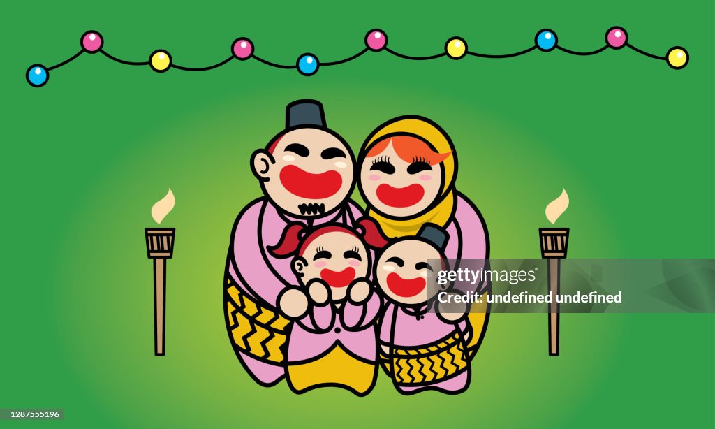 Celebrating Raya A Happy Muslim Family Celebrating Raya Festival High-Res Vector Graphic ...
