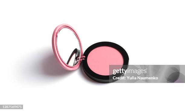 compact blush on white background. - schminkpalette kosmetikartikel stock-fotos und bilder