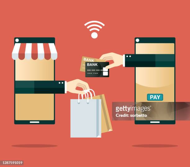 illustrazioni stock, clip art, cartoni animati e icone di tendenza di shopping online - carta di credito - debit cards credit cards accepted