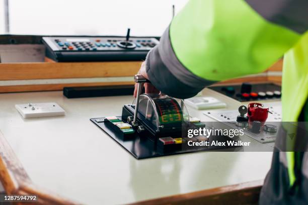 hand on ships throttle levers - boat engine stock pictures, royalty-free photos & images