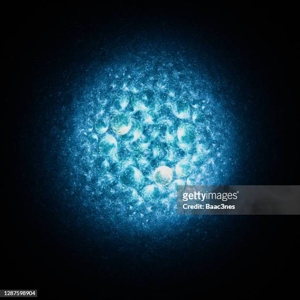 blue illuminated molecule - abstract digital art - atomic whirl stock pictures, royalty-free photos & images