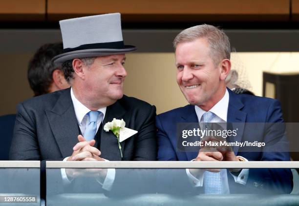 Piers Morgan and Jeremy Kyle watch the racing on day 2 of Royal Ascot at Ascot Racecourse on June 20, 2018 in Ascot, England.