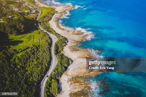 beautiful coastal road - victoria aerial stock pictures, royalty-free photos & images