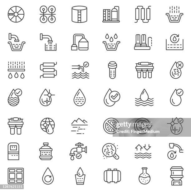 water treatment icon set - water pump stock illustrations