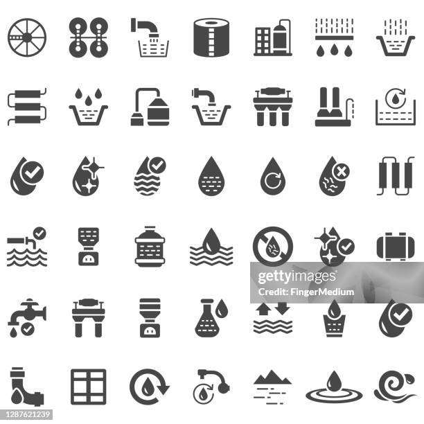 wasseraufbereitungsanlage icons gesetzt - purified water stock-grafiken, -clipart, -cartoons und -symbole