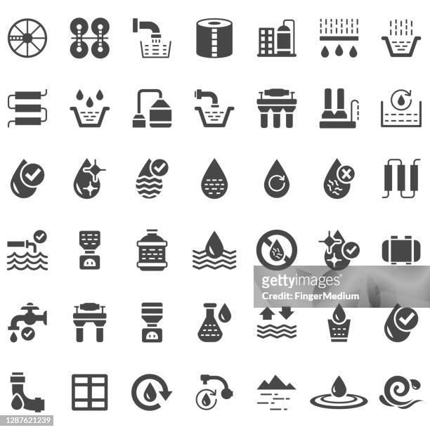 water treatment plant icons set - sewage pipe stock illustrations