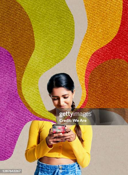 woman on mobile phone - generation z on phone stock pictures, royalty-free photos & images