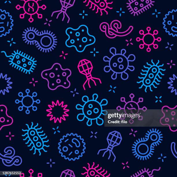 ilustraciones, imágenes clip art, dibujos animados e iconos de stock de antecedentes de microorganismos a virus y enfermedades sin fisuras - protozoo