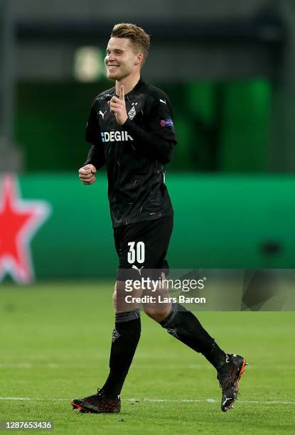 Nico Elvedi of Borussia Moenchengladbach celebrates after scoring their team's second goal during the UEFA Champions League Group B stage match...