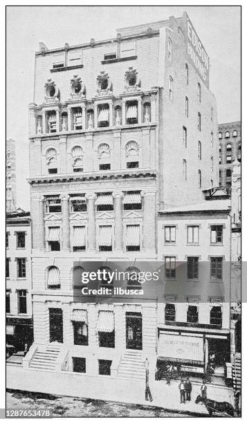 antique black and white photograph of new york: edison building - thomas edison stock illustrations