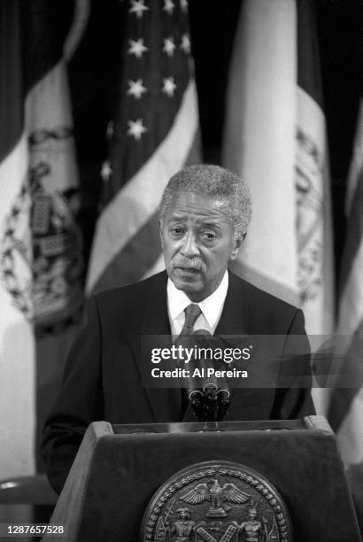 New York City Mayor David Dinkins delivers his State Of The City address at City Hall on January 3, 1991 in New York City.